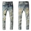 Jeans skinny déchirés en détresse pour hommes Mode Hommes Moto Moto Long Hors Coton Pieds Slim High Street Denim Droit Biker Skinny Jean Hommes Bleu Clair Trou De Pâte