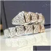 خواتم الزفاف Choucong العلامة التجارية الجديدة الفاخرة 925 Sterling Sier Pave White Sapphire CZ Diamond Bithernity Party Women Wedding Snake Band Ring Dhbt0