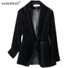 Costumes pour femmes Blazers mélanges veste pour femmes printemps et automne un bouton poche en velours doré col rabattu femme Blazer 4XL 230906