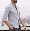 Camicie casual da uomo Camicetta a maniche lunghe in lino solido vintage da uomo Camicie retrò a tre quarti Camicie autunnali T-shirt bianca da vacanza Top Abbigliamento da lavoro