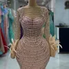 2023 ASO EBI ARABIAC CHAMPAGNE MERMAID PROMドレスクリスタルフェザーイブニングパーティーセカンドレセプションバースデーエンゲージメントガウンドレスローブDE SOIREE ZJ368