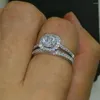 Anéis de casamento Choucong Wieck Jóias de luxo Pave Setting Cubic Zirconia 18KT Branco Ouro Cheio Anel Feminino Conjunto Presente Sz5-10