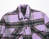 Giacche da uomo Moda di strada di alta qualità Mohair Giacca scozzese viola Camicia con risvolto Cappotto casual Unisex