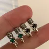 أقراط Hoop Fashion 925 Sterling Silver الرجعية الفريدة من نوعها التاج Emerald Black Zircon Stud for Women Luxury Original Jewelry