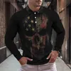 T-shirts pour hommes Automne Hiver Polo pour hommes à manches longues Bouton de revers 3D Imprimer Drapeau Thème Mature Man Top Pull Casual Jogging Style T230907