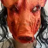 Party Masks 1PC Halloween Scary Mask Novely Pig Head Horror With Hair Masks Cosplay Costume Latex täcker Festival Carnival Dress Up X0907