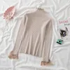 Women's Sweaters Autumn Winter Thick Sweater Women Patched Lace Half Turtleneck Full Flare Sleeve Knitted Pullover Girl Slim Base Jumper