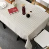 Table Cloth Cotton And Linen Rectangular Tablecloth For Bedroom Desk Dust-proof Plaid Tassel Cover Wedding Dining Print