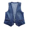 Gilets pour femmes Dames Denim Gilet Sans Manches Lâche Col En V Double Boutons Couleur Unie Vintage Couture Ferme Hip Hop Streetwear Lady Automne