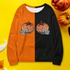 Hoodies femininos solto ajuste moletom homens mulheres casal halloween abóbora impressão manga comprida sem capuz redondo pescoço cacau