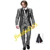 Selling Light grey One button Peak Lapel Groom Tuxedos Groomsmen Men Wedding Blazer Suits Prom Clothing Jacket Pants Vest Tie245U