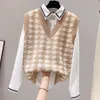 Puyuan Houndstooth gebreid vest voor dames Koreaans schattig mouwloos truijack