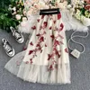 Rokken 2023 Herfst Mode Vrouwen Hoge Taille Vlinder Bloemen Borduren Elegante Mesh Rok Elastische Casual Streetwear Vestidos