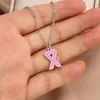 سلاسل القلادة من الفولاذ المقاوم للصدأ التوعية الشريط الوردي للنساء للوقاية من سرطان الثدي قلادات مكدسة