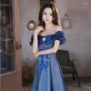 Ethnische Kleidung Elegantes Partykleid mit quadratischem Ausschnitt, lange Robe für Damen, Sommer-Abendkleid mit Perlenstickerei