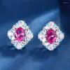 Halskette Ohrringe Set EYIKA Brasilianischer Luxus Fuchsia Stein Anhänger Ring Blauer Zirkon Blume Hochzeit Edlen Schmuck Für Frauen