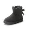 Crianças botas de arco quente crianças clássico mini meia bota de neve inverno pele cheia fofo peludo cetim tornozelo pré-escolar ps enfant criança criança menina menino botas botas bowknot