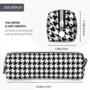 Retro Houndstooth Square Pencil Case Abstract Checkered University Cool Leather Box for Child Zipper Pen Organizer