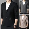 Men's Suits Autumn Men Knitted Blazer Solid Color Long Sleeve Turndown Collar En Suit Coat Korean Style Thick Sweater Streetwear