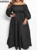 Robes grande taille Taille 5XL VONDA été Maxi Sundres robe longue bouton décontracté solide élégant épaules nues bohème fête robe ceinturée 230906