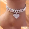 Anklets Fl Miami Cuban Chain Ankle Ice Out Bracelet Mens Hip Hop Heart Shaped Wholesale 230512 Drop Delivery Jewelry Dhzwp