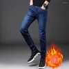 Jeans da uomo HIQOR pile invernale pantaloni larghi alla moda coreani da lavoro pantaloni dritti in denim elasticizzato addensati jeans casual