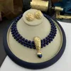 Ensemble collier et boucles d'oreilles en Lapis, Vintage, mode médiévale, atmosphère assortie à tout, trois couches de perles de luxe de haute qualité