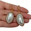 Dangle Earrings Y·YING Natural White Shell Trimmed With Golden Crystal Hook