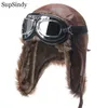 BeanieSkull Caps SupSindy Heren Winter Bomberhoed met bril Outdoor Motor Winddicht Warm Nepbont Pilot Oorklep Leer Thermisch Ushanka 230907