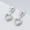 Kolczyki Dangle Heart for Women 2023 Luksusowy biżuteria cyrkon fioletowy przezroczysta słodki prezent żeński
