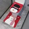 Toalettstol täcker tredimensionellt mönster täcker julmatta set söt snögubbe Santa älg tryckt badrumslock tyggolv