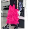 Jupes femmes mode taille haute coupe ajustée glands jupe longue 2023 été Streetwear Chic Style coréen couleur unie moulante 1069