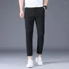 Men's Pants Ankle Length Ice Silk Men Trousers Black Khaki Korea Thin Summer Casual Suit Chandals Man Formal 2024 Clothes