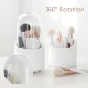 Storage Boxes Dust-proof Make Up Brush Holder 360° Rotating Desktop Brushes Organizer Makeup Lid Jar Pot Bathroom Organization Home