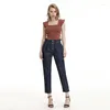 Dżinsy damskie L-8xl Spring Fashion Women Basic Ruffle Empire talia Slim Fit Długość Kostki Dżinsowe spodnie