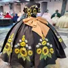 الأسود قبالة الكتف Quinceanera فساتين الأميرة Prom Tulle Tulle Sunflower heals مع القوس الحلو 15 16 فستان الكرة gwon