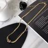 Colares de pingente círculos colar para mulheres zircão 2 camadas cor de ouro titânio aço charme moda jóias presente atacado (gn893)