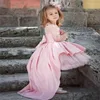 Girl Dresses Long-Sleeved Train Flower Wedding Robe Mariage Kids Pageant Gowns Tulle Ruffled First Communion