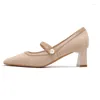 Robe chaussures 2023 classique talons hauts femmes Mary Janes bout carré épais pompes qualité doux cuir confortable