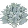 Decorative Flowers Faux Lambs Ear Stems 5Pcs Flocked Artificial Greenery Solid Spray Fake Leaves For Home Wedding DIY Craft