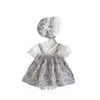 Full Moon Baby Girl Pagliaccetto Summer Princess Outfits Manica corta a sbuffo Pagliaccetto floreale Abito in tulle con fascia per capelli Set 2625