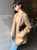 Womens Suits Blazers EAM Women Khaki False Two Big Size Casual Blazer Vneck Long Sleeve Loose Fit Jacket Fashion Spring Autumn 1DF5525 230906