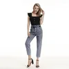 Dżinsy damskie L-8xl Spring Fashion Women Basic Ruffle Empire talia Slim Fit Długość Kostki Dżinsowe spodnie