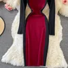 Robes décontractées Slim Patchwork Automne Moulante Pull en coton tricoté Midi Robe crayon Bureau d'hiver Femmes Stretch Longueur au genou Robes