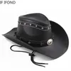 Large bord chapeaux seau classique 100 cuir Western Cowboy chapeau pour hommes Gentleman papa parrain casquettes Panama Cowgirl Jazz Sombrero Hombre 230907