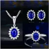 Wedding Jewelry Sets New Arrival Saprkling Luxury Jewelry Set 925 Sterling Sier Oval Cut Blue Sapphire Cz Diamond Women Wedding Earrin Dhwkh