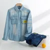 Men's Casual Shirts Men Denim Jacket Streetwear Hip Hop Jean Jackets Male Loose Outerwear Korean Version Overalls Coat M-4XL