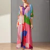 Casual Dresses Ladies Dress Artistic Colorblock Exaggerated Prints Loose Fit Ankle Length For Fashion-forward Lapel