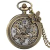 Pocket Watches Hollow Out Butterfly Pattern Retro Pendant Necklace Bronze Quartz Watch with Accessory White Siffer Dial