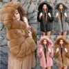 Damski Fox Coat damski płaszcz z kapturem z kapturem kurtki zimowa damska kardigan S-5xl x0907